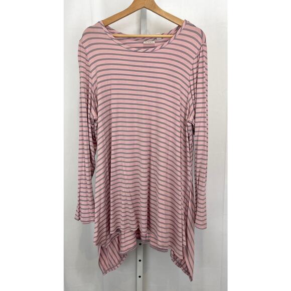 LOGO Lori Goldstein Striped Tunic Top Long Sleeve Jersey Knit Pink Size 1X Plus - Picture 1 of 9